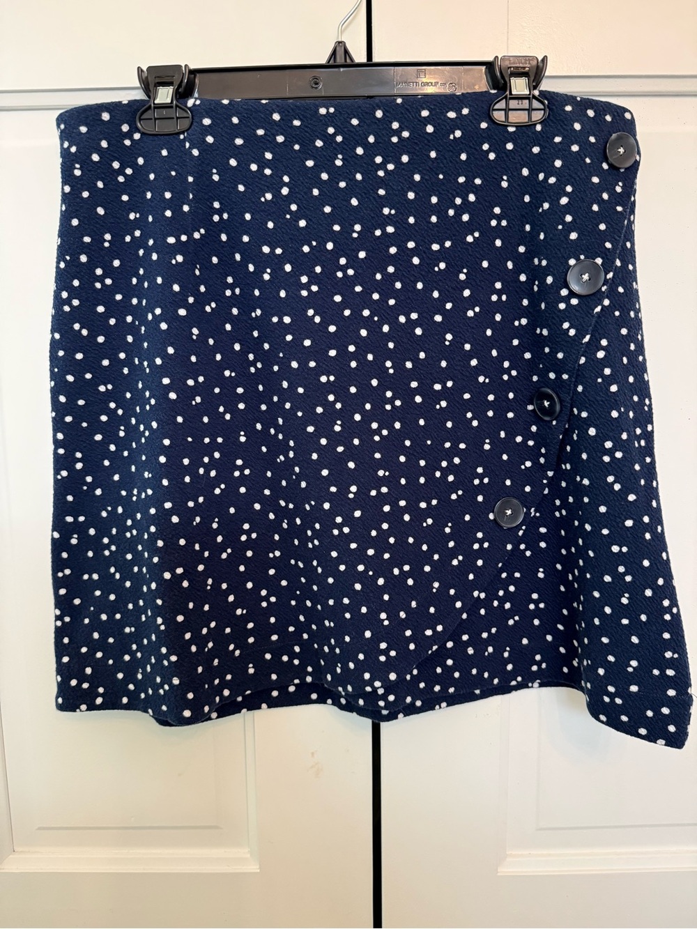 Anthropologie Maeve Navy and White Dot Faux Wrap Mini Skirt